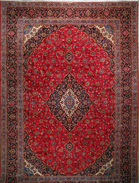 https://www.armanrugs.com/ | 13' 4" x 19' 6"  Red Kashan Hand Knotted Wool Authentic Persian Rug