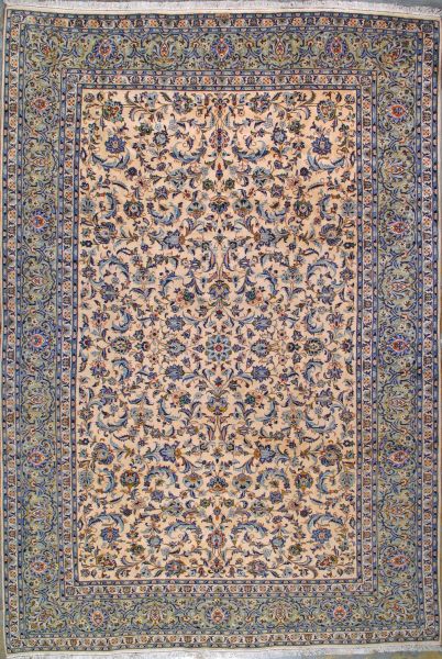 https://www.armanrugs.com/ | 8' 8" x 12' 10" Beige Kashan Hand Knotted Wool Authentic Persian Rug