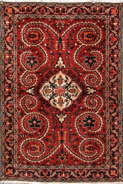 https://www.armanrugs.com/ | 4' 6" x 6' 11" Red Bakhtiari Hand Knotted Wool Authentic Persian Rug
