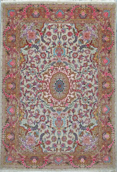 https://www.armanrugs.com/ | 4' 11" x 7' 1" Beige Tabriz Hand Knotted Wool & Silk Authentic Persian Rug