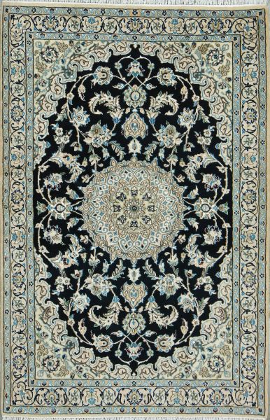 https://www.armanrugs.com/ | 3' 11" x 6' 0" Navy Blue Nain Hand Knotted Wool & Silk Authentic Persian Rug