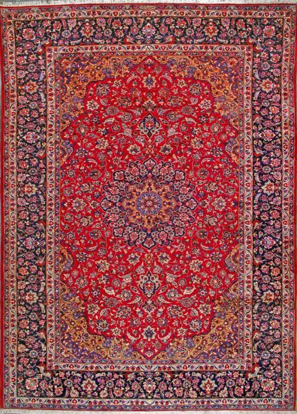https://www.armanrugs.com/ | 9' 6" x 13' 7" Red Esfahan Hand Knotted Wool Authentic Persian Rug