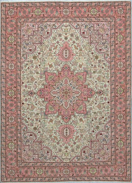 https://www.armanrugs.com/ | 4' 3" x 6' 9" Peach Tabriz Hand Knotted Wool Authentic Persian Rug