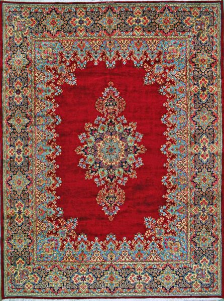 https://www.armanrugs.com/ | 9' 10" x 13'   Red Hand Knotted Authentic Kerman Persian Rug