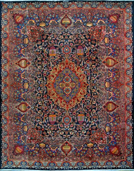 https://www.armanrugs.com/ | 9' 10" x 12' 6" Navy Blue kashmar Hand Knotted Wool Authentic Persian Rug