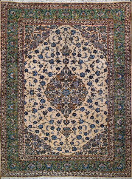 https://www.armanrugs.com/ | 9' 2" x 12' 8" Beige Kashan Hand Knotted Wool Authentic Persian Rug