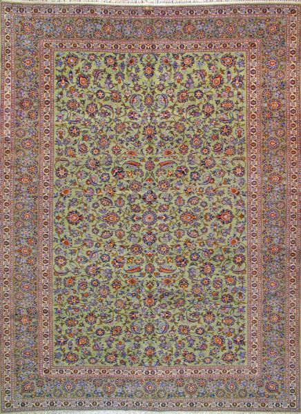 https://www.armanrugs.com/ | 10' 3" x 13' 11" Green Kashan Hand Knotted Wool Authentic Persian Rug