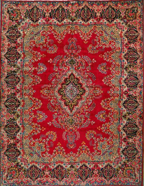 https://www.armanrugs.com/ | 9' 11" x 13' 1" Red Hand Knotted Authentic Kerman Persian Rug