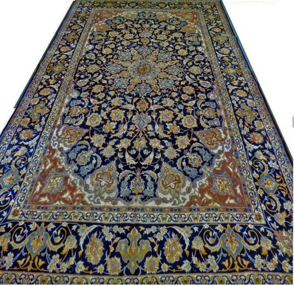 https://www.armanrugs.com/ | 9' 10" x 13' 1" Navy Blue Esfahan Hand Knotted Wool Authentic Persian Rug