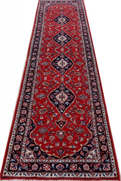 https://www.armanrugs.com/ | 2' 9" x 9' 6" Red Kashan Hand Knotted Wool Authentic Runner Persian Rug