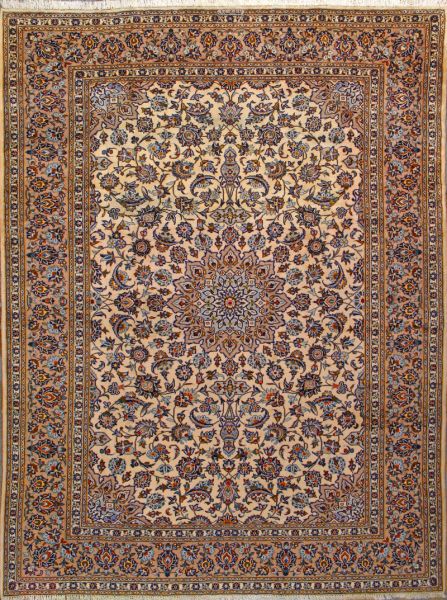 https://www.armanrugs.com/ | 8' 9" x 11' 10" Beige Kashan Hand Knotted Wool Authentic Persian Rug
