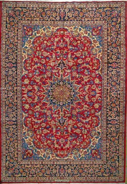 https://www.armanrugs.com/ | 9' 10" x 14' 3" Red Isfahan Hand Knotted Wool Authentic Persian Rug