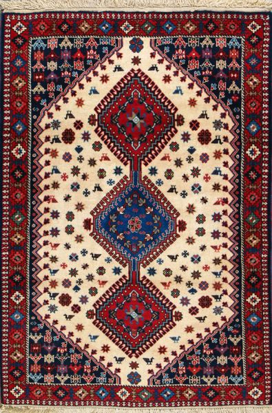 https://www.armanrugs.com/ | 3' 4" x 4' 11" Beige Yalameh Hand Knotted Wool Authentic Persian Rug