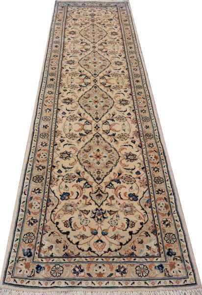 https://www.armanrugs.com/ | 2' 9" x 10' 0" Beige Kashan Hand Knotted Wool Authentic Runner Persian Rug