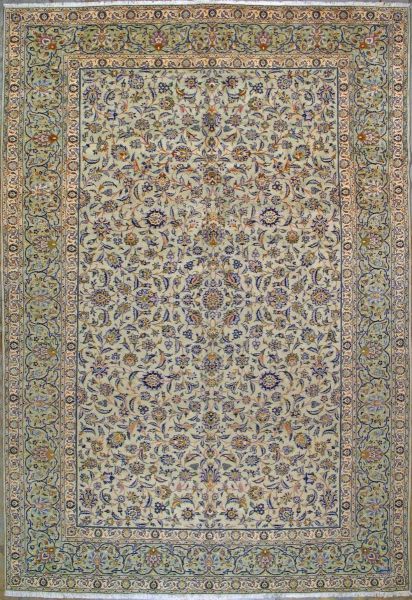 https://www.armanrugs.com/ | 9' 2" x 13' 7"  Green Kashan Hand Knotted Wool Authentic Persian Rug