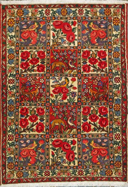 https://www.armanrugs.com/ | 3' 7" x 5' 1" Red Bakhtiari Hand Knotted Wool Authentic Persian Rug