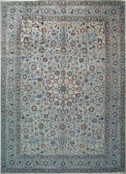 https://www.armanrugs.com/ | 12' 6" x 17' 2" Blue Kashan Hand Knotted Wool Authentic Persian Rug