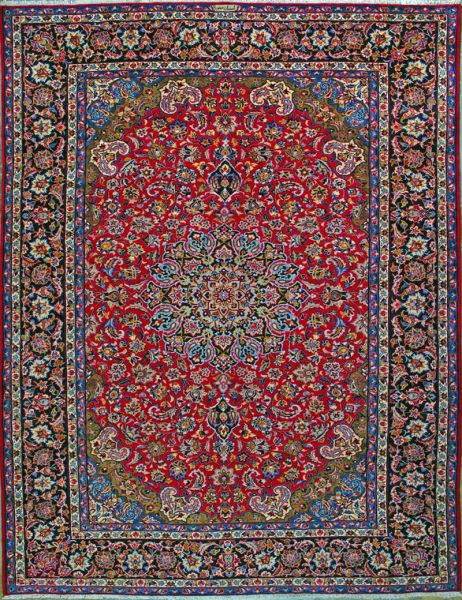https://www.armanrugs.com/ | 9' 10" x 13'  Red Esfahan Hand Knotted Wool Authentic Persian Rug