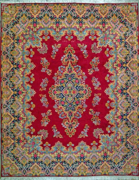https://www.armanrugs.com/ | 10' 1" x 12' 8" Red Hand Knotted Authentic Kerman Persian Rug