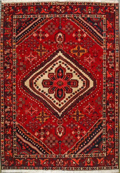 https://www.armanrugs.com/ | 7' 3" x 10' 2" Red Bakhtiari Hand Knotted Wool Authentic Persian Rug