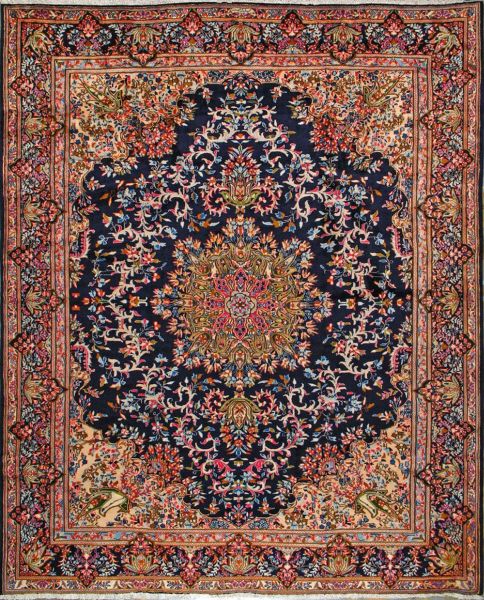 https://www.armanrugs.com/ | 9' 6" x 11' 8" Navy Blue Hand Knotted Authentic Kerman Persian Rug