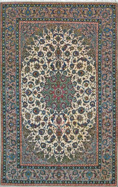 https://www.armanrugs.com/ | 6' 7" x 10' 2" Beige Esfahan Hand Knotted Wool & Silk Authentic Persian Rug