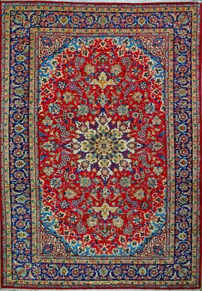 https://www.armanrugs.com/ | 9' 8" x 14' 2" Red Isfahan Hand Knotted Wool Authentic Persian Rug
