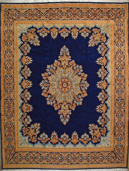 https://www.armanrugs.com/ | 9' 10" x 13' 1" Navy Blue Hand Knotted Authentic Kerman Persian Rug