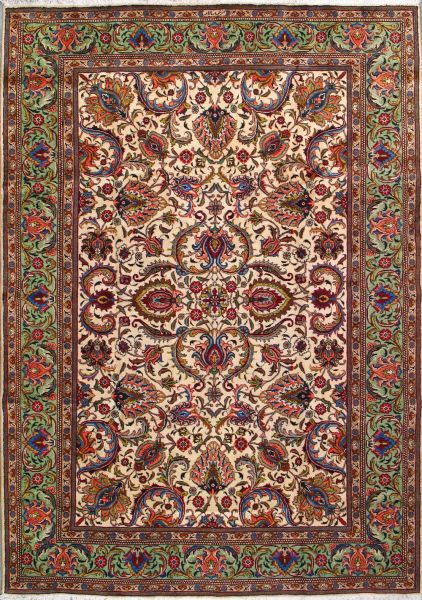 https://www.armanrugs.com/ | 7' 5" x 10' 8" Beige Tabriz Hand Knotted Wool Authentic Persian Rug