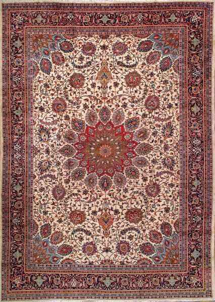 https://www.armanrugs.com/ | 9' 3" x 13' 1" Beige Sarough Hand Knotted Wool Authentic Persian Rug