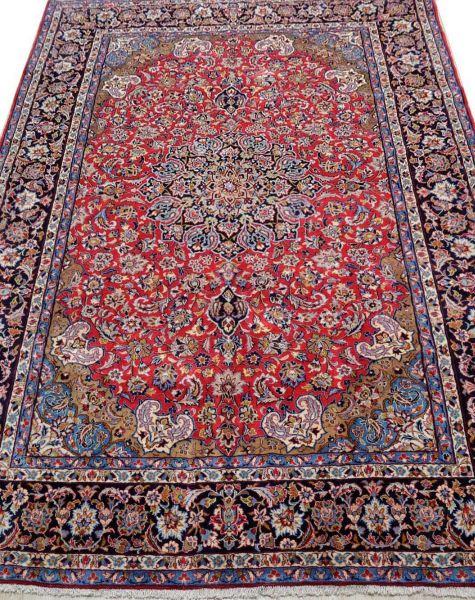 https://www.armanrugs.com/ | 9' 10" x 13'  Red Isfahan Hand Knotted Wool Authentic Persian Rug