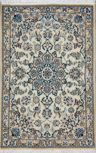 https://www.armanrugs.com/ | 1' 11" x 2' 11" Beige Nain Hand Knotted Wool & Silk Authentic Persian Rug