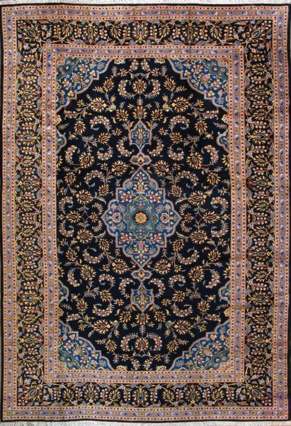 https://www.armanrugs.com/ | 8' 4" x 12' 0" Navy Blue Kashan Hand Knotted Wool Authentic Persian Rug
