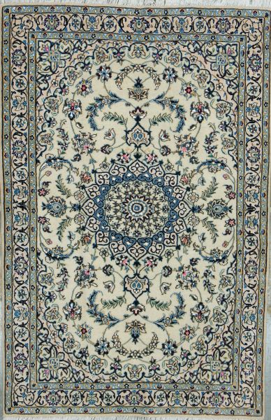 https://www.armanrugs.com/ | 3' 7" x 5' 8" Beige Nain Hand Knotted Wool & Silk Authentic Persian Rug