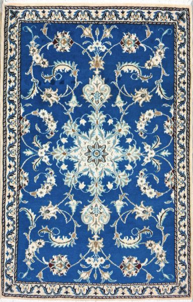 https://www.armanrugs.com/ | 2' 9" x 4' 3" Blue Nain Hand Knotted Wool Authentic Persian Rug