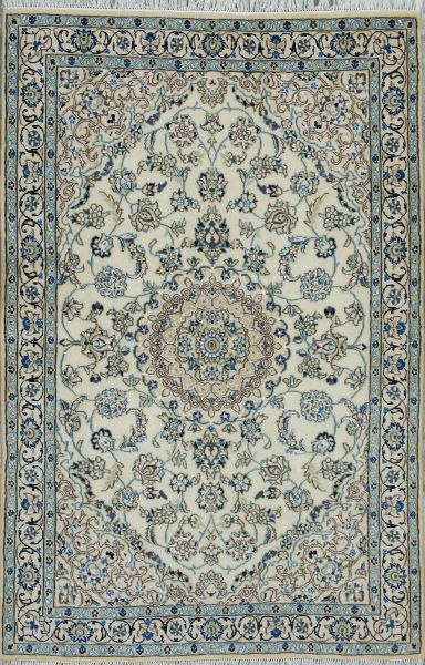 https://www.armanrugs.com/ | 3' 9" x 5' 9" Beige Nain Hand Knotted Wool & Silk Authentic Persian Rug